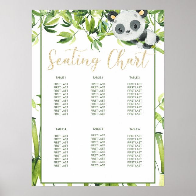 Panda Baby Shower Birthday Party Seating Chart (Front)