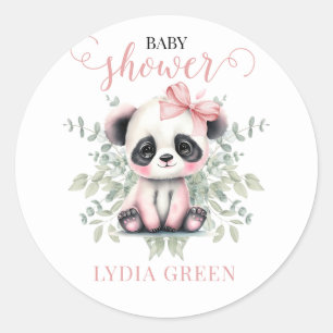 Panda Baby Shower greenery Girl baby shower Classic Round Sticker