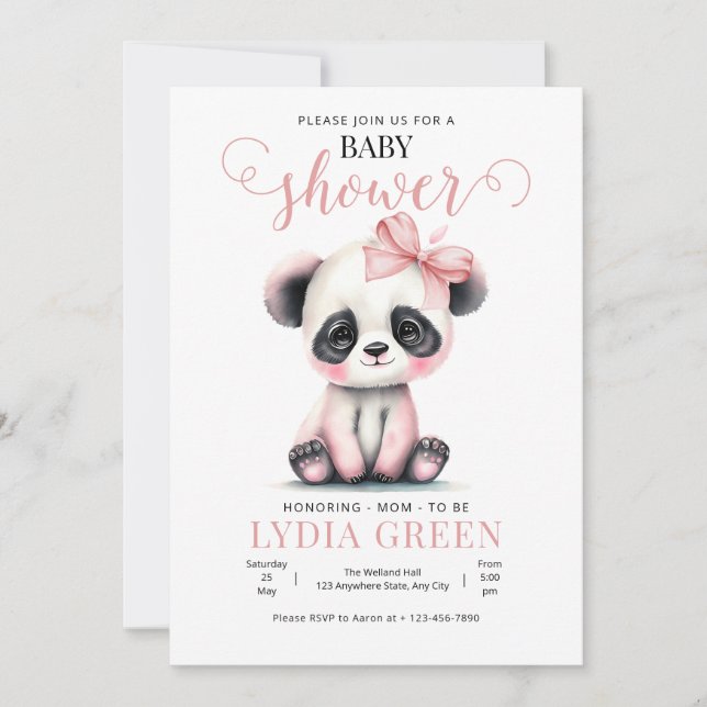 Panda Baby Shower greenery Girl baby shower Invitation (Front)