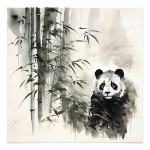 Panda Bamboo Ink Painting Photo Print