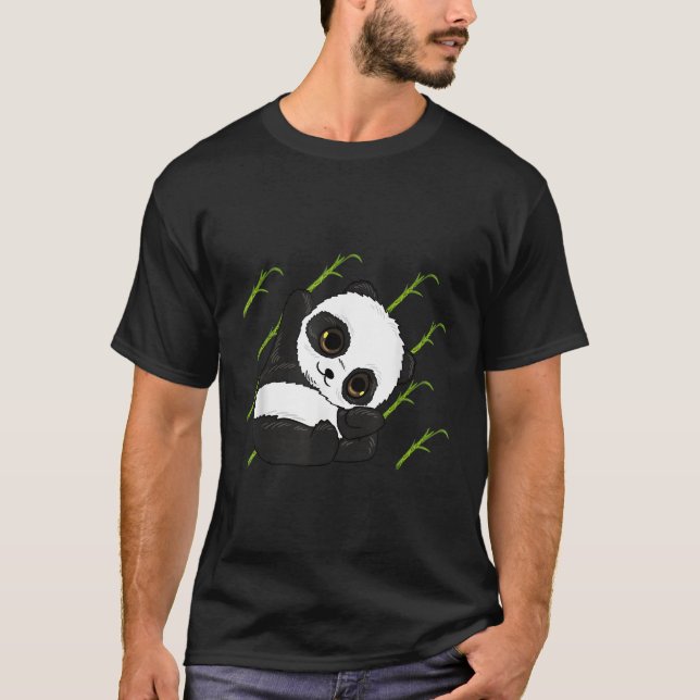 Panda Bamboo Pattern Black White Bear Animal T-Shirt (Front)