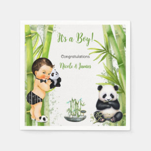 Panda Bamboo Theme Baby Boy Black White Green Napkin