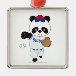 Panda Baseball Player Pitching a Baseball Metal Ornament
