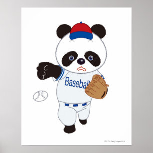 Panda Baseball Player Pitching a Baseball Poster