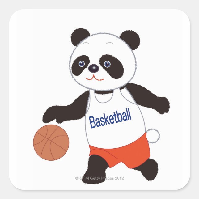 Panda Basketball Player Dribbling Square Sticker (Front)