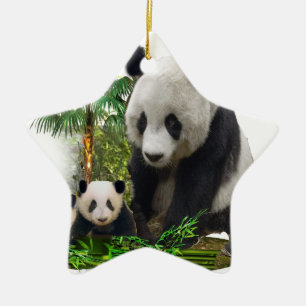 Panda bear and cubs art ceramic tree decoration