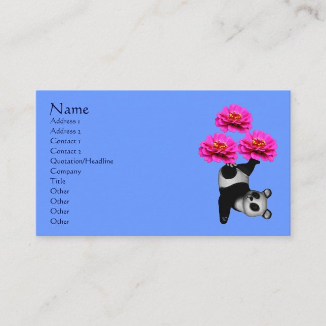 Panda Bear And Flowers Animal Business Card (Front)