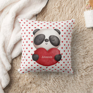 Panda Bear and Hearts-Double Sided-Monogrammed Cushion