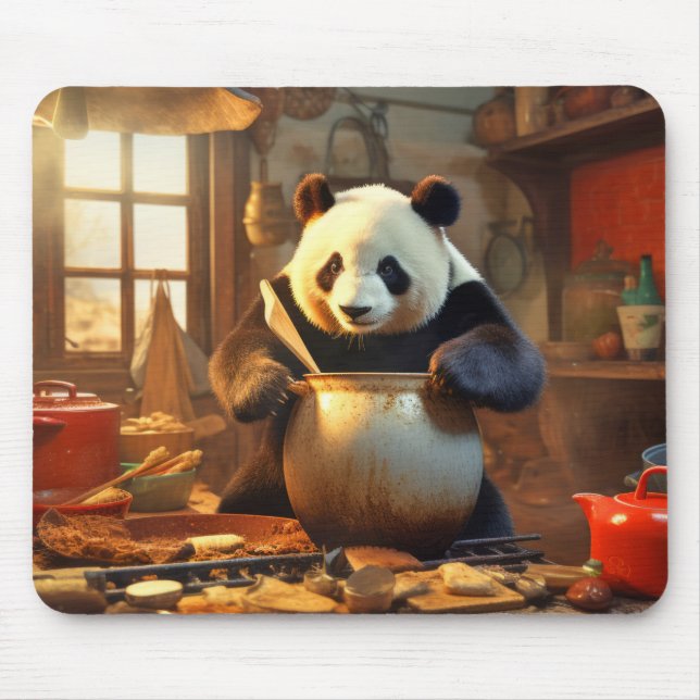 Panda Bear Animal Fun Cooking Kitchen Happy Time Mouse Pad (Front)