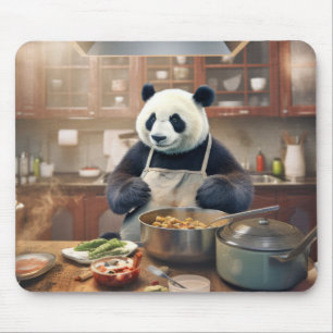 Panda Bear Animal Fun Cooking Kitchen Happy Time Mouse Pad