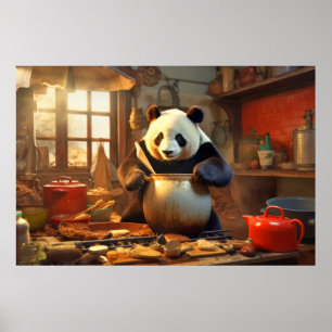 Panda Bear Animal Fun Cooking Kitchen Happy Time Poster
