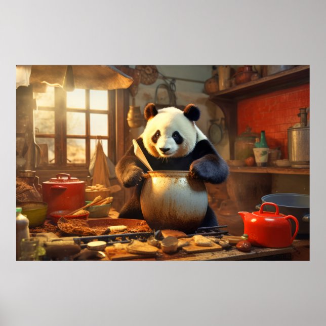 Panda Bear Animal Fun Cooking Kitchen Happy Time Poster (Front)