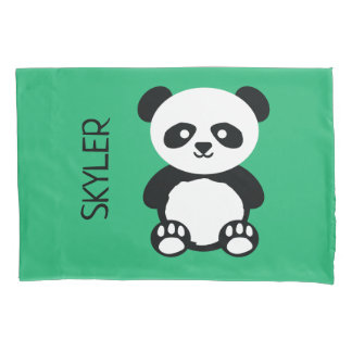 Panda Bear Animal Kawaii Kids Personalised Green Pillowcase