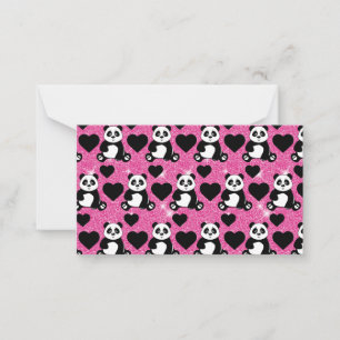 Panda Bear Animal Lover Black Hearts Pink Glitter Card