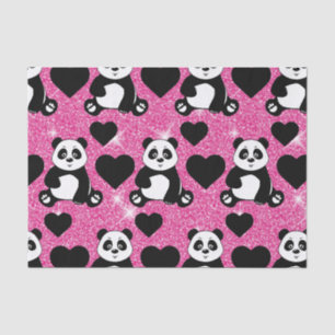 Panda Bear Animal Lover Black Hearts Pink Glitter Tissue Paper
