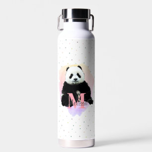 Panda Bear Animal Monogram Child Kid's Pink Water Bottle
