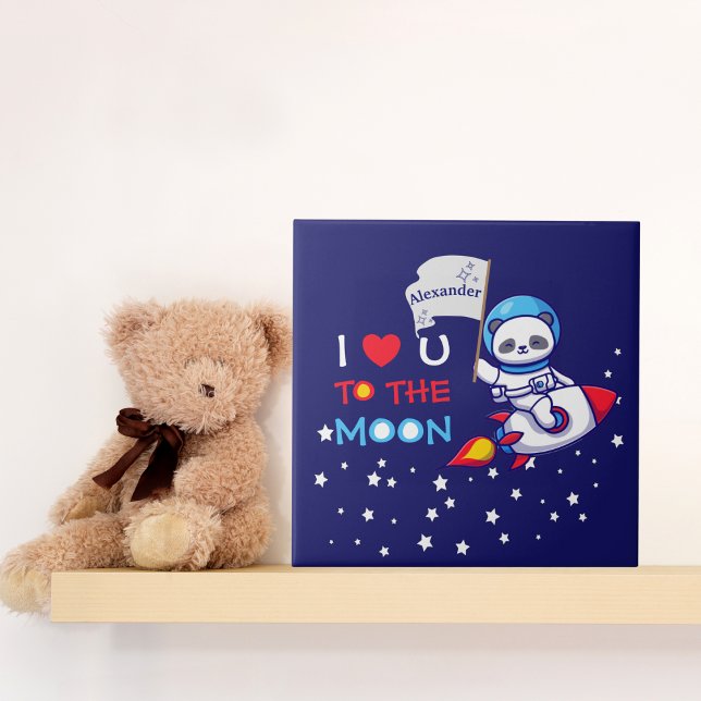 Panda bear astronaut space rocket cute kawaii kids ceramic tile (Creator Uploaded)