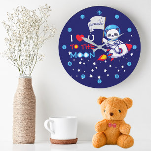 Panda bear astronaut space rocket cute kawaii kids large clock