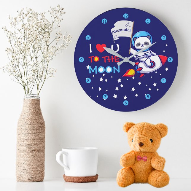 Panda bear astronaut space rocket cute kawaii kids large clock (Creator Uploaded)