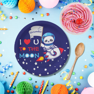 Panda bear astronaut space rocket cute kawaii kids paper plate
