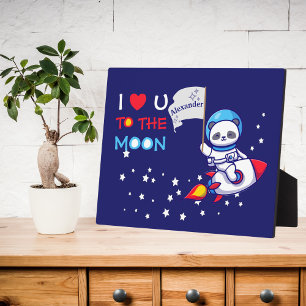 Panda bear astronaut space rocket cute kawaii kids plaque