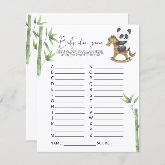 Panda Bear Baby Item Game. Baby Shower Game (Front/Back)