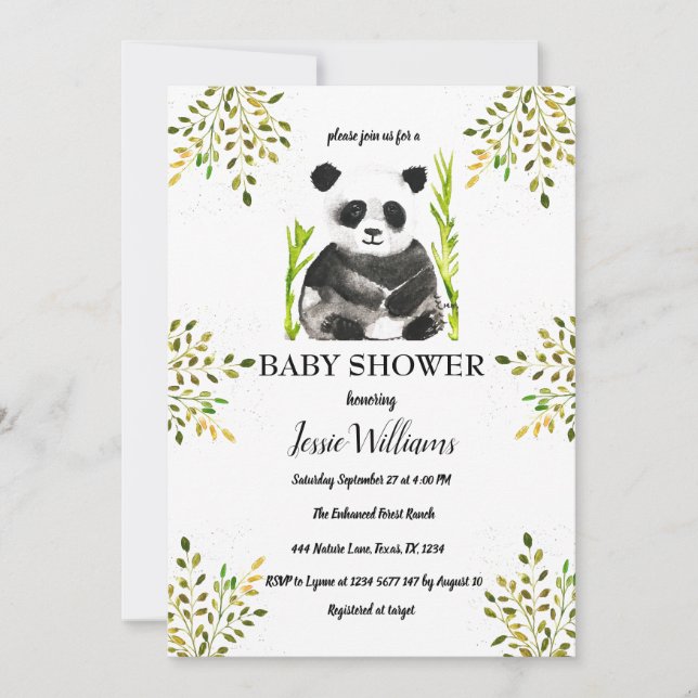 Panda Bear Baby Shower Greenery Nature Invitation (Front)