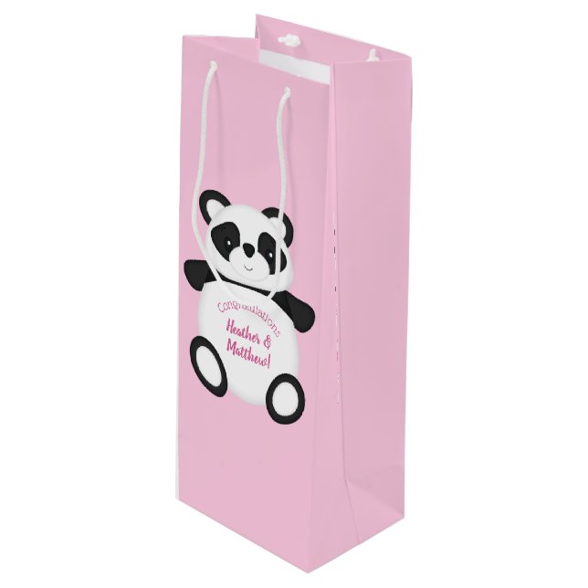 Panda Bear Baby Shower Wine Gift Bag (Front Angled)