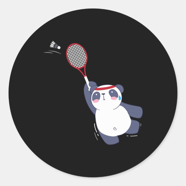 Panda Bear Badminton Player Singles Doubles Ace An Classic Round Sticker (Front)