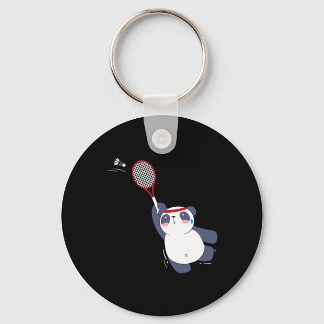 Panda Bear Badminton Player Singles Doubles Ace An Key Ring (Front)