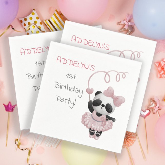 Panda Bear Ballerina 1st Birthday Party Napkin (Creator Uploaded)