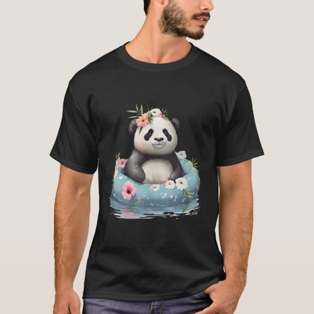 Panda Bear Bathet At The Lake Bathing Swimming Rin T-Shirt (Front)