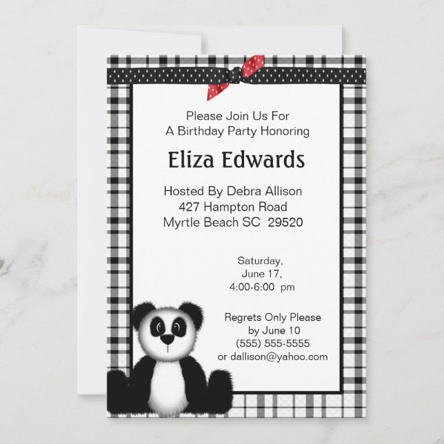Panda Bear  Birthday Invitation (Front)