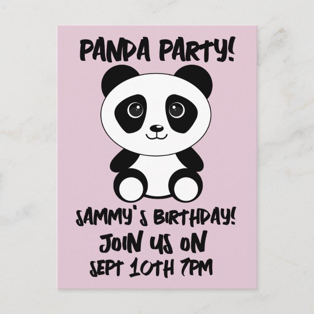 Panda Bear Birthday Party Postcard Invitations (Front)