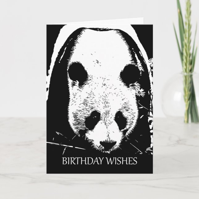 Panda Bear Birthday Wishes In Black And White Card (Front)