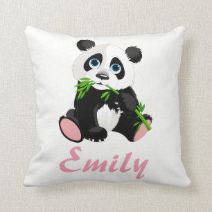 Panda Bear Black and White Green Bamboo Name Cushion