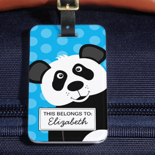 Panda Bear Blue Kids Cute Animal  Luggage Tag