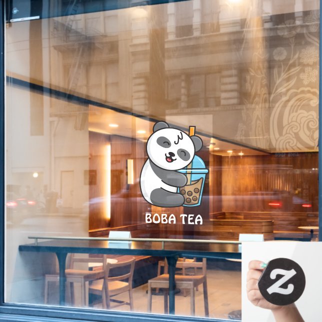 Panda Bear Boba Tea Bubble Drink Advertisement  (Cafe Window)