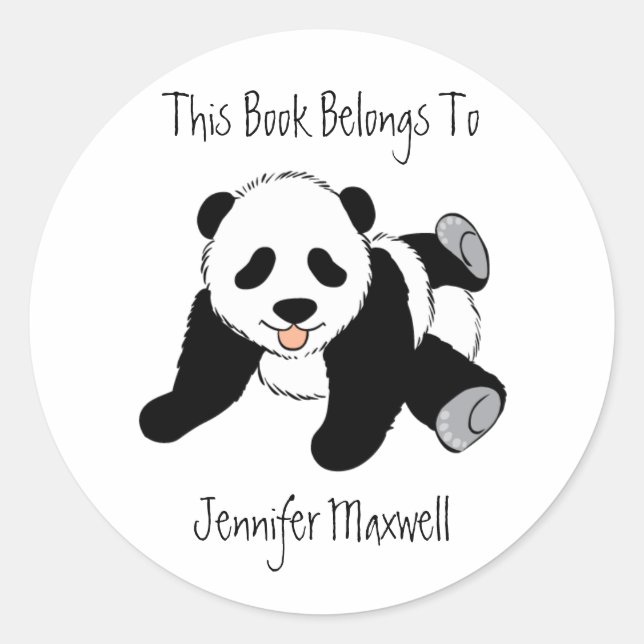 Panda Bear Bookplate Classic Round Sticker (Front)