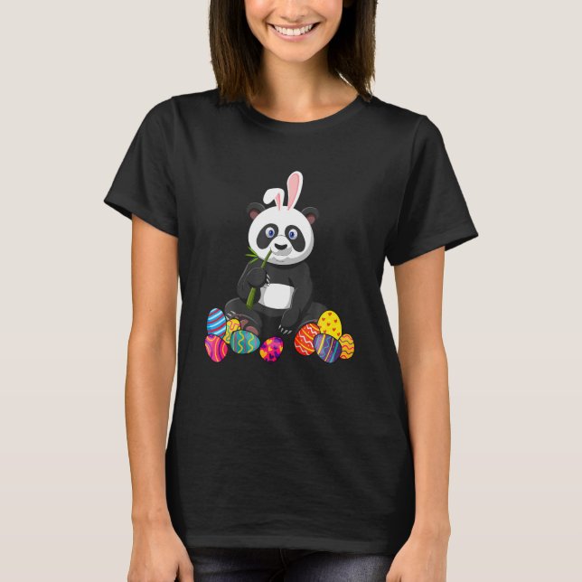 Panda Bear Bunny Ear With Egg Easter Easter Day T-Shirt (Front)