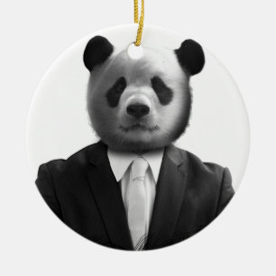 Panda Bear Business Suit Ceramic Tree Decoration