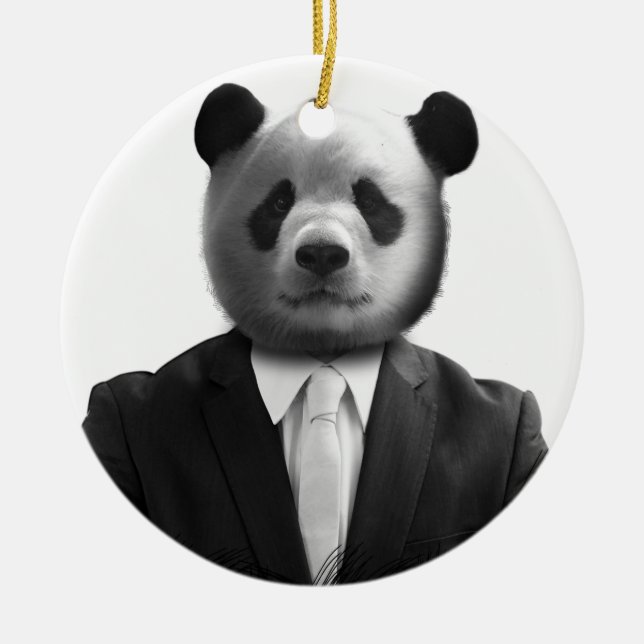 Panda Bear Business Suit Ceramic Tree Decoration (Front)