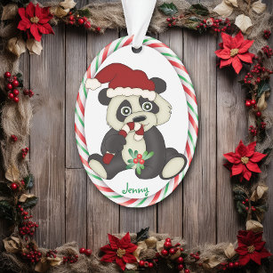 Panda Bear Candy Cane Frame Ornament