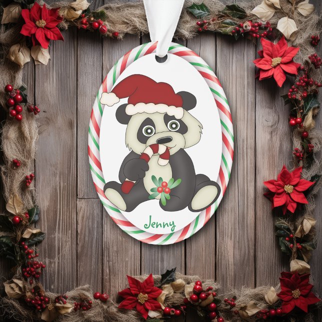 Panda Bear Candy Cane Frame Ornament (Creator Uploaded)
