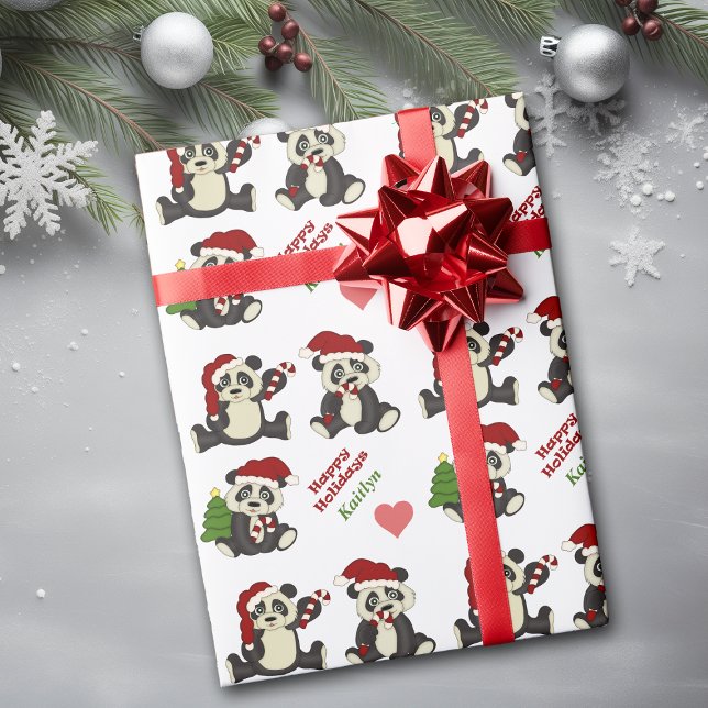 Panda Bear Candy Cane Personalised Wrapping Paper (Creator Uploaded)