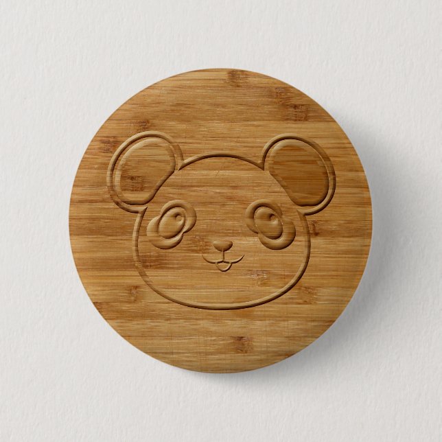 Panda Bear Carved Bamboo Print 6 Cm Round Badge (Front)