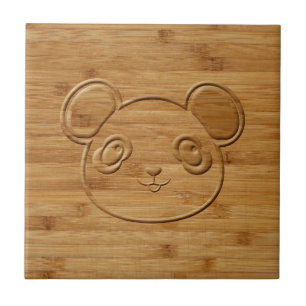 Panda Bear Carved Bamboo Print Ceramic Tile