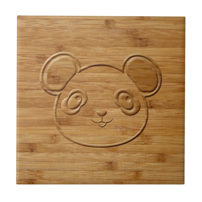 Panda Bear Carved Bamboo Print Ceramic Tile (Front)