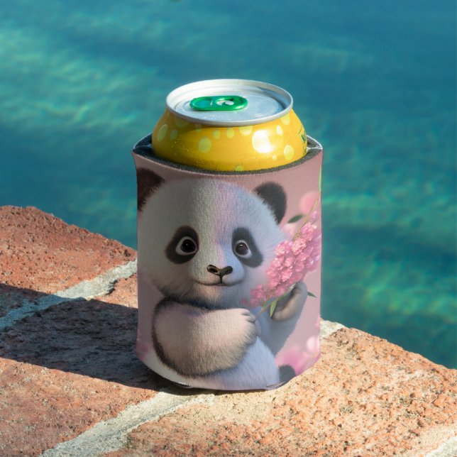 Panda Bear Cherry Blossom Personalise Name  Can Cooler (In Situ Pool)