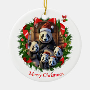 Panda Bear Christmas Ceramic Ornament